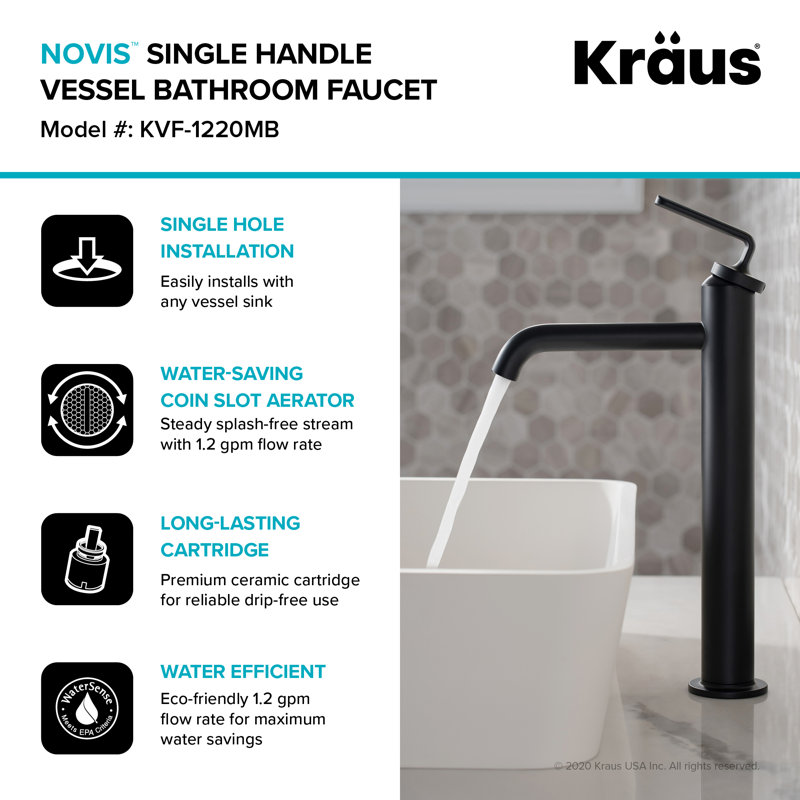 Kraus Ramus Vessel Sink Bathroom Faucet with Drain Assembly & Reviews